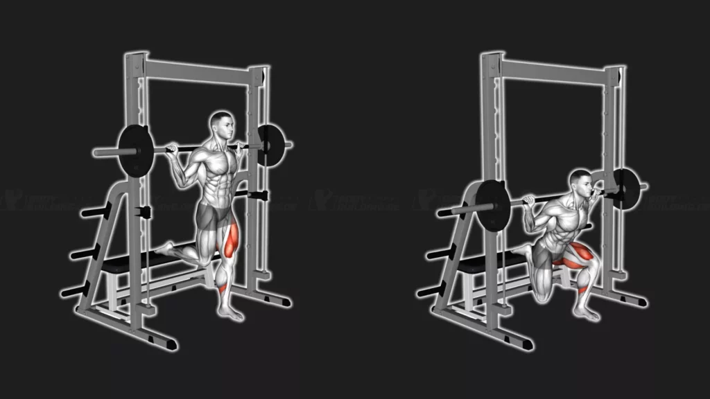 Startposition und Endposition der Fitnessübung Bulgarian Split Squats an der Multipresse